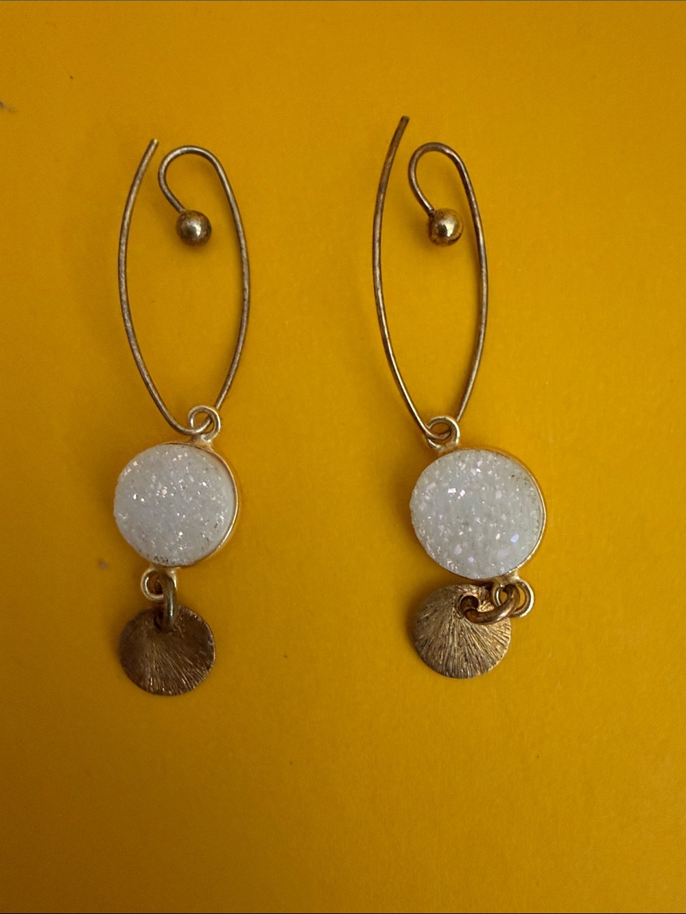 Gold Drop Druzy Circle Earrings - White Druzy
